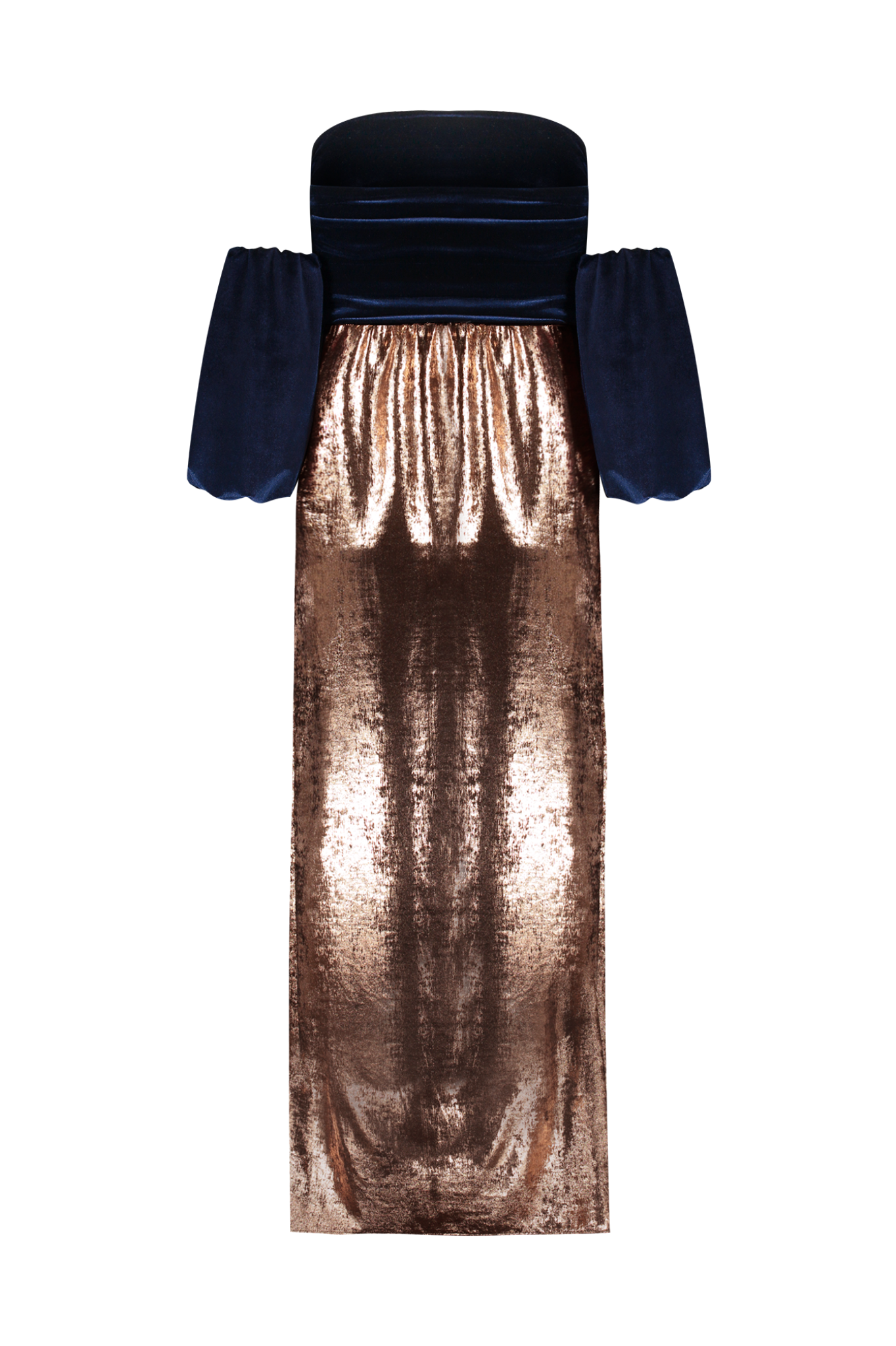 Vestido Aurora Cobre com Marinho