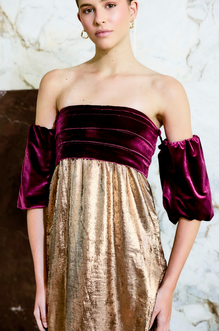 Vestido Aurora Cobre com Vinho