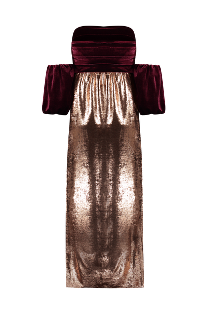 Vestido Aurora Cobre com Vinho