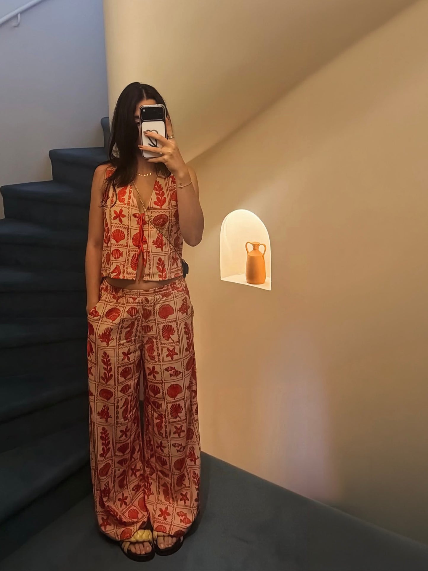 Calça Lara Vermelho e Bege