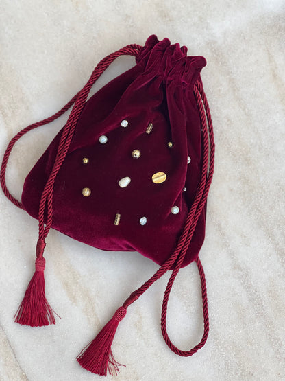 Bolsa Gabriela Vinho Bordado